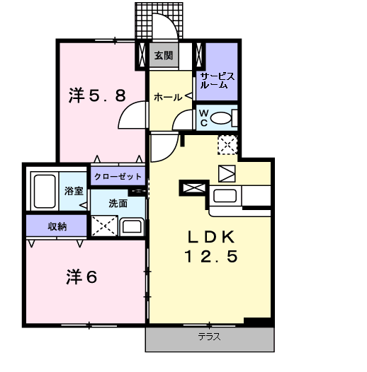 コーストビューひびき(2LDK/1階)の間取り写真