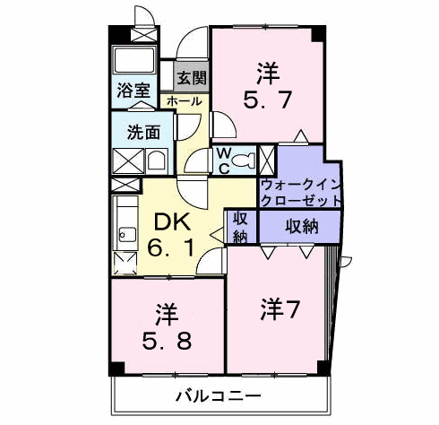 レフィナード壱番館(3DK/4階)の間取り写真