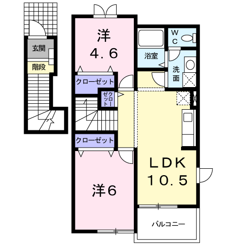 グランシャリオB(2LDK/2階)の間取り写真