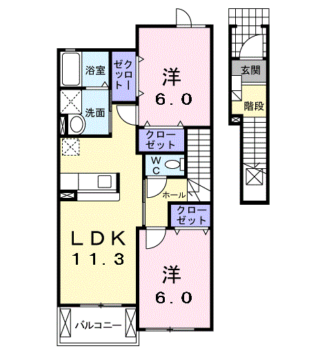 レフィナード三番街Ⅲ(2LDK/2階)の間取り写真