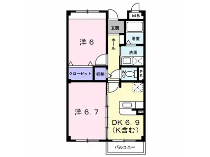 レインボ-ピ-ク(2DK/3階)の間取り写真