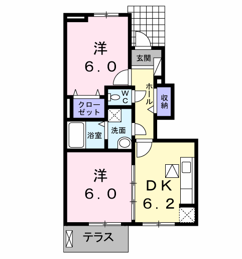 レジナスⅡ(2DK/1階)の間取り写真