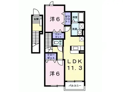 サンリットヒル赤坂B(2LDK/2階)の間取り写真