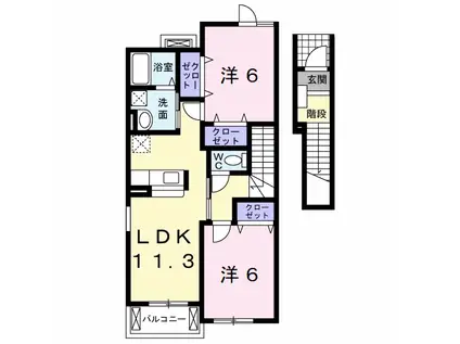 サンリットヒル赤坂B(2LDK/2階)の間取り写真