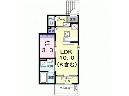 プリムローズ守恒(1LDK/1階)の間取り写真