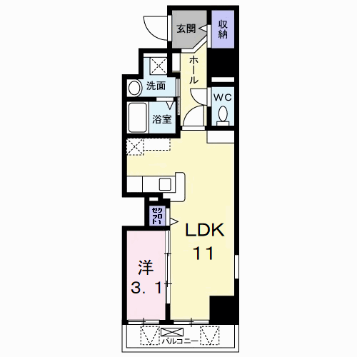 シェーナ下到津(1LDK/9階)の間取り写真