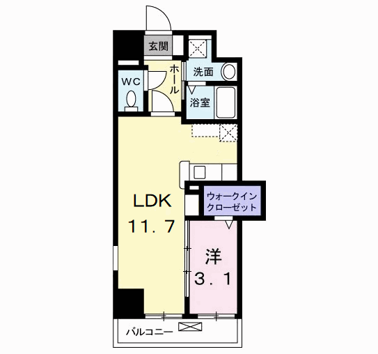 シェーナ下到津(1LDK/7階)の間取り写真