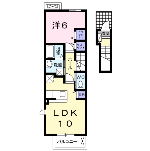 ウエスト ヒルズ5(1LDK/2階)の間取り写真