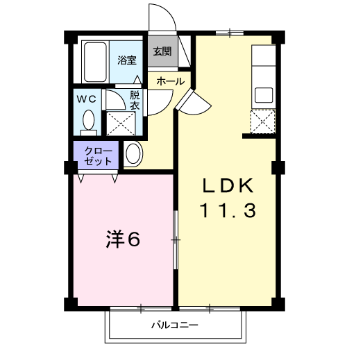 ファミールひいらぎB棟(1LDK/2階)の間取り写真