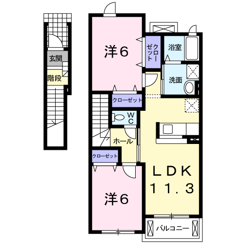 プリムローズA(2LDK/2階)の間取り写真