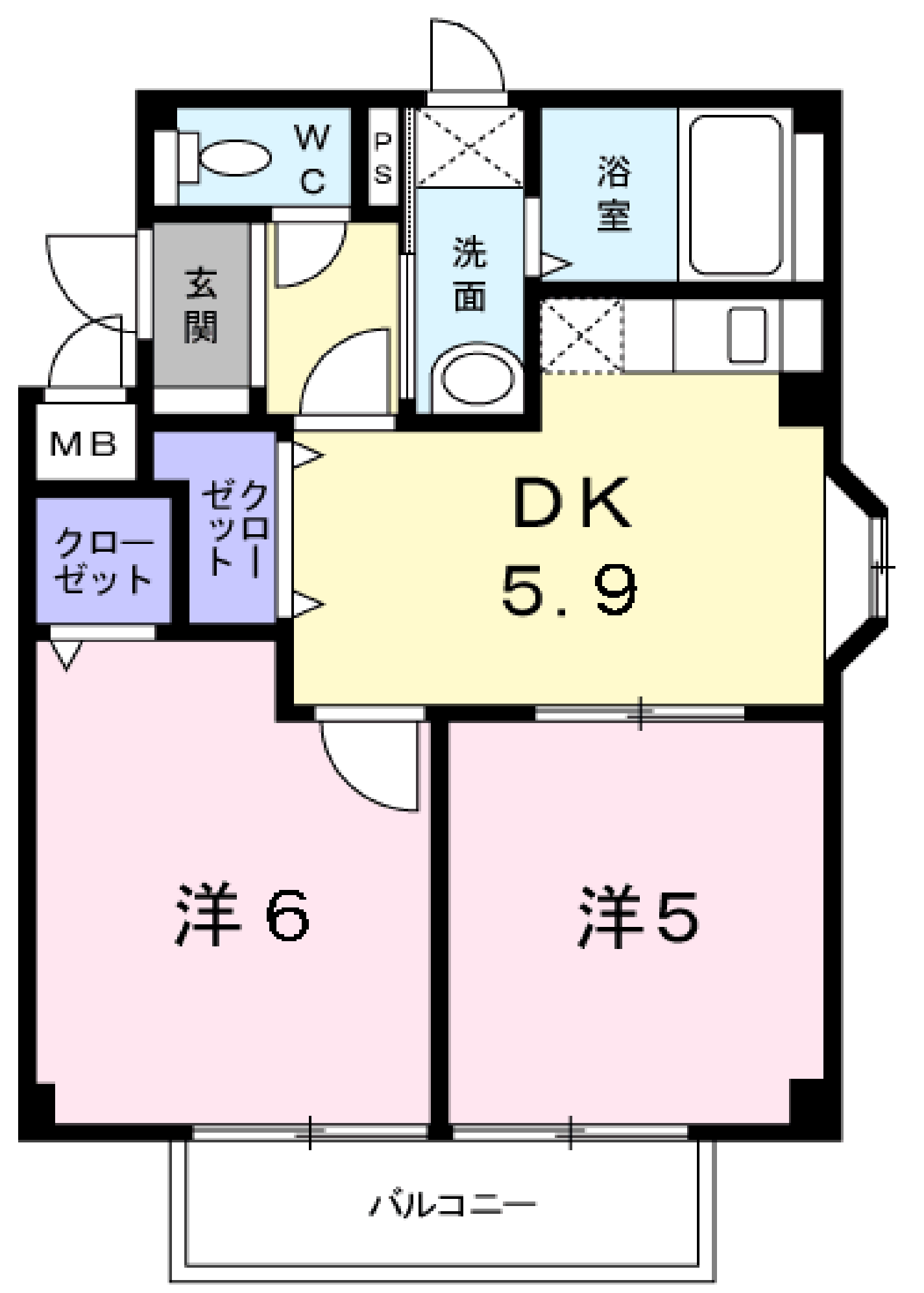 ベルカーサ日吉台(2DK/2階)の間取り写真