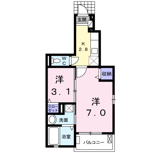 グランペレ・ヤマガタ2(2K/1階)の間取り写真