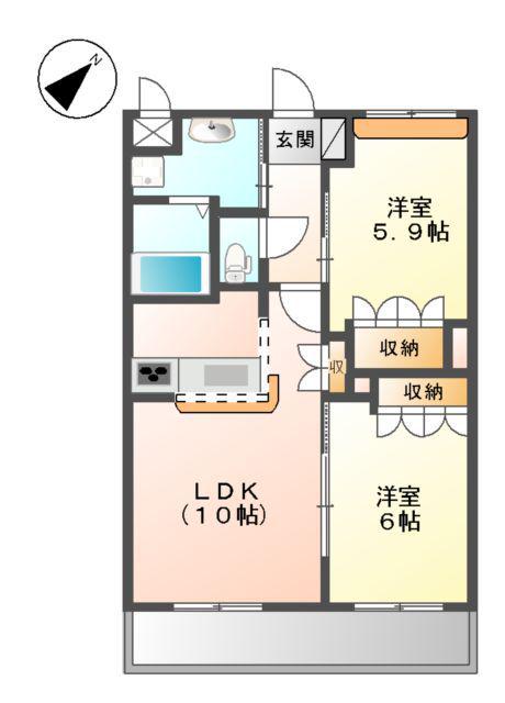サンライズヒル(2LDK/1階)の間取り写真