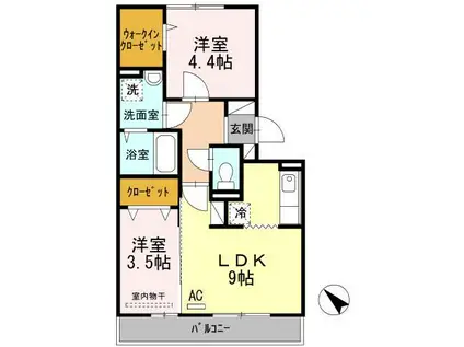 桜橋山荘(2LDK/2階)の間取り写真