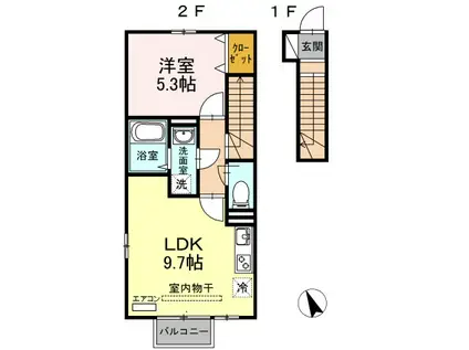 グランツ葛原(1LDK/2階)の間取り写真