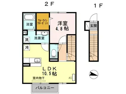 トレス楠橋西館(1LDK/2階)の間取り写真