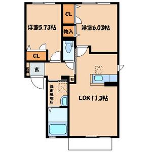 クラヴィエ松崎(2LDK/1階)の間取り写真