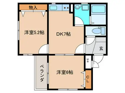 リバティヒルズ浅生Ⅱ(2DK/3階)の間取り写真
