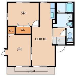 ヴィラージュF棟(2LDK/2階)の間取り写真