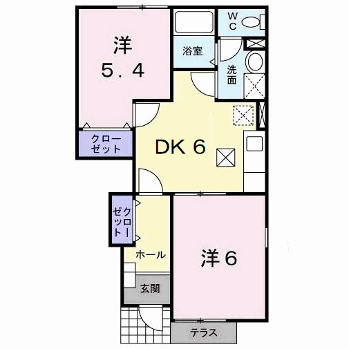 サンリット ヒルズB(2DK/1階)の間取り写真
