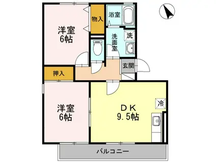 メルベーユ前田Ⅱ(2DK/2階)の間取り写真