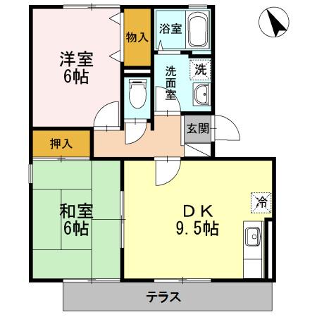 メルベーユ前田Ⅱ(2DK/1階)の間取り写真