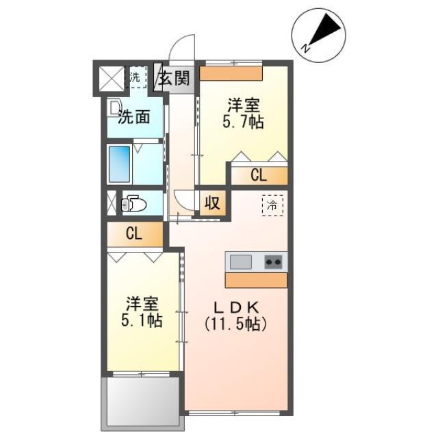 PRESTIGE DEL 西海岸(2LDK/3階)の間取り写真