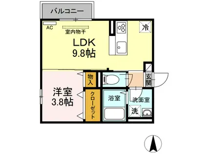 パディコート下城野(1LDK/2階)の間取り写真