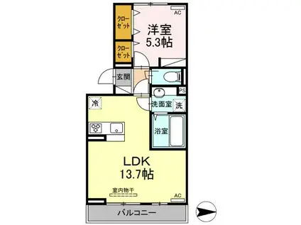 D-ROOM熊西(1LDK/3階)の間取り写真