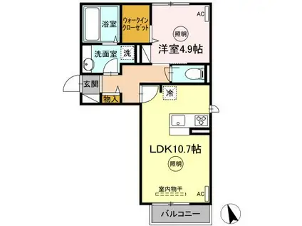 D-ROOM本城 A棟(1LDK/2階)の間取り写真