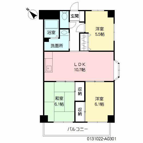 グリーンヴィレッジ則松(3LDK/3階)の間取り写真