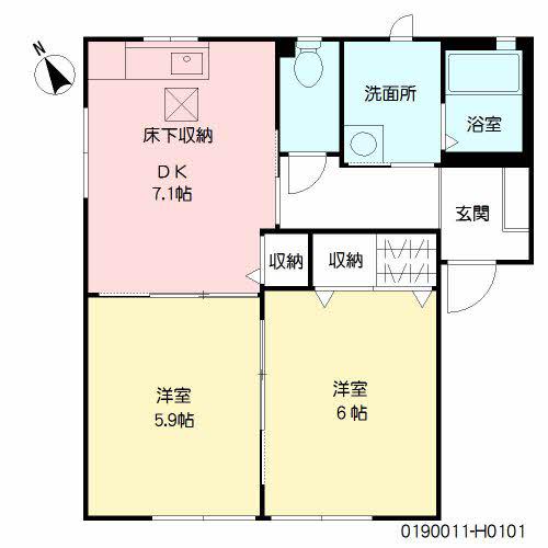 咲ら坂HI H棟(2DK/1階)の間取り写真