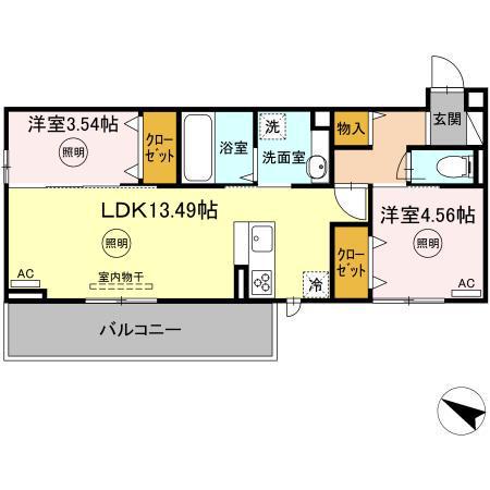 POLONIA WAKAMATSU A棟(2LDK/3階)の間取り写真