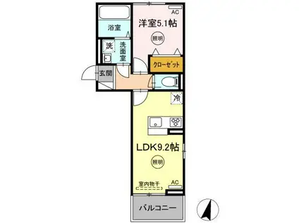 POLONIA WAKAMATSU B棟(1LDK/3階)の間取り写真