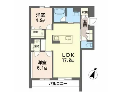 シャーメゾンステージ山吹(2LDK/2階)の間取り写真