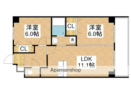 ニューシティアパートメンツ南小倉Ⅱ(2LDK/9階)の間取り写真