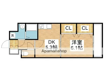 ニューシティアパートメンツ南小倉Ⅱ(1DK/9階)の間取り写真