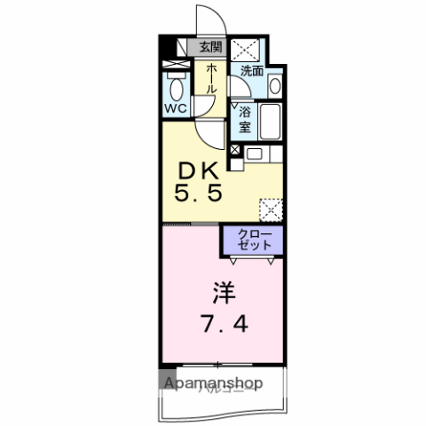 ベイプレイス小倉(1DK/2階)の間取り写真