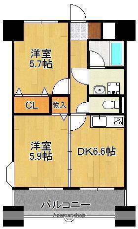 ニューシティアパートメンツ南小倉Ⅰ(2DK/8階)の間取り写真