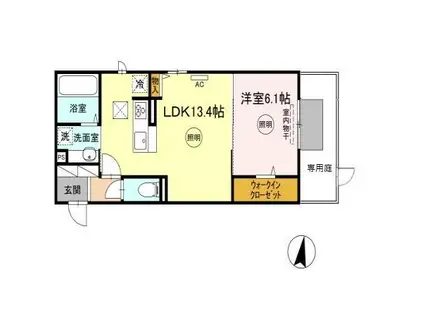 D-ROOM貴船(1LDK/1階)の間取り写真