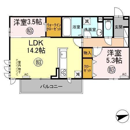 SHIZUKA 大里(2LDK/2階)の間取り写真