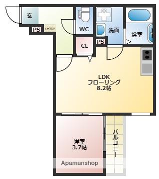 DORO片野(1LDK/2階)の間取り写真