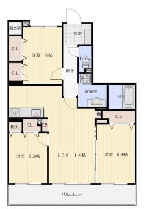 ドエルヴィラ本城(3LDK/3階)の間取り写真