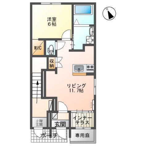 リバーサイドコート 御開(1LDK/1階)の間取り写真