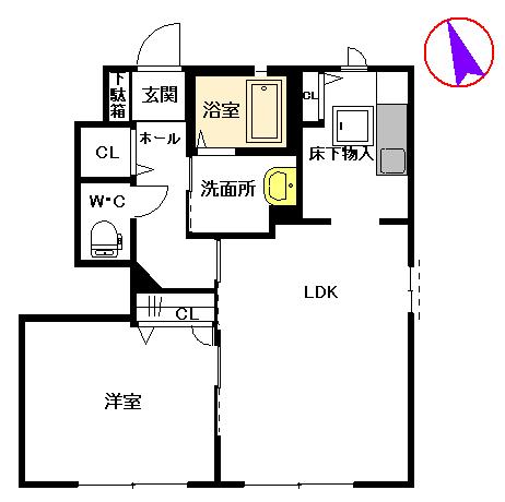 エーアスト湯川B棟(1LDK/1階)の間取り写真