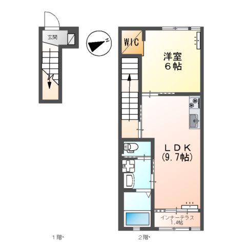 CHAT NOIR M.M(1LDK/2階)の間取り写真