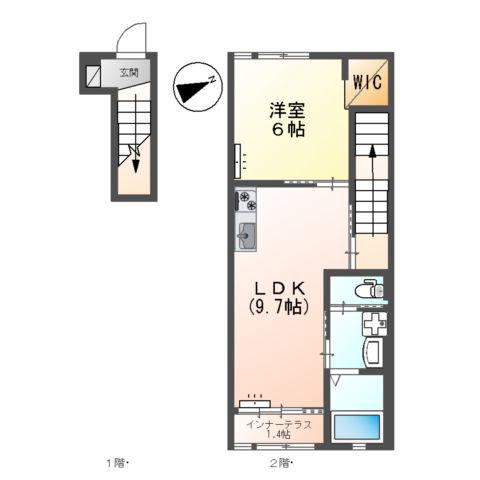 CHAT NOIR M.M(1LDK/2階)の間取り写真