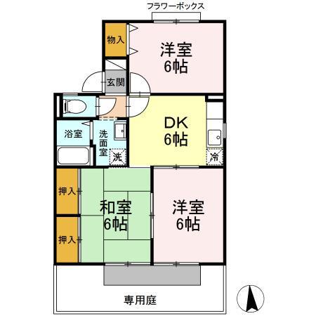 セジュール鴨生田C棟(3DK/1階)の間取り写真