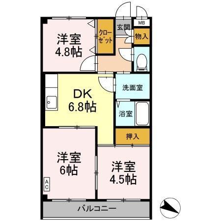 ドゥエル・杉野(3DK/2階)の間取り写真