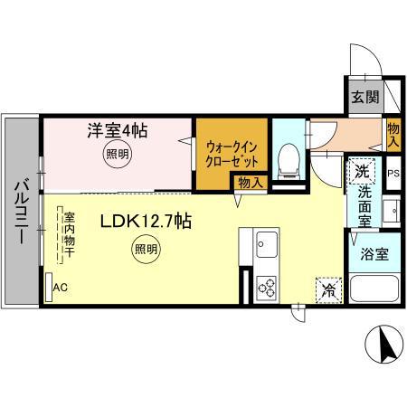 D-ROOM浜町Ⅱ A棟(1LDK/2階)の間取り写真
